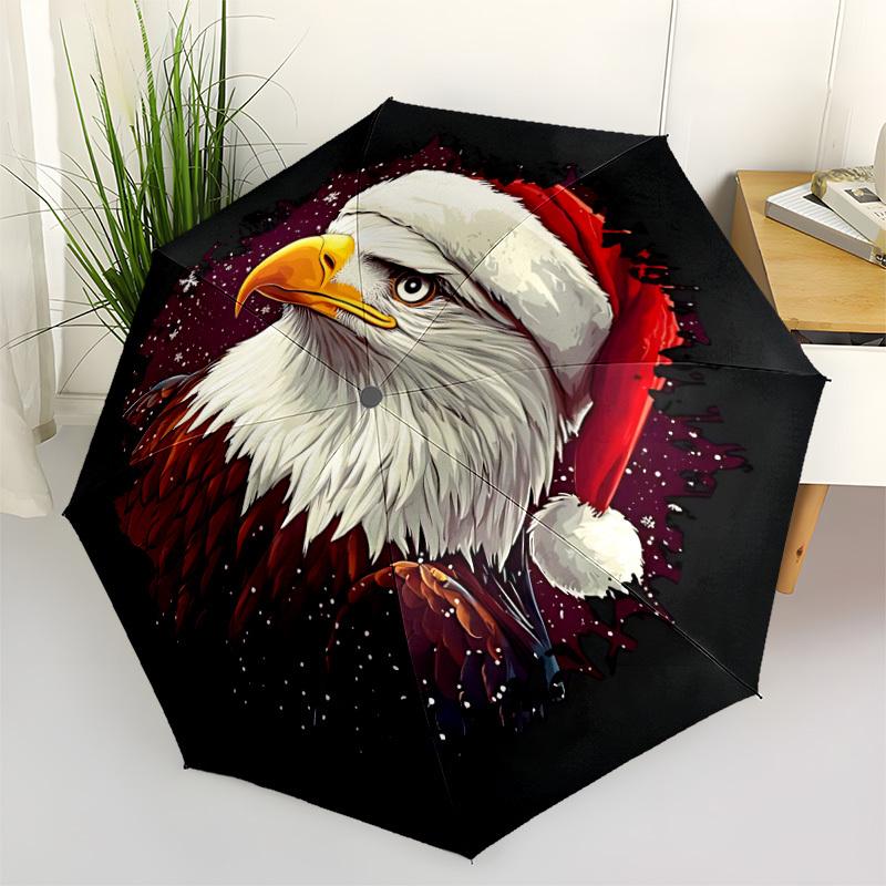 1pc Eagle Christmas Automatic Folding Umbrella - Compact 8-Rib Design, Durable Plastic & Iron, Lightweight for Outdoor Daily Use112