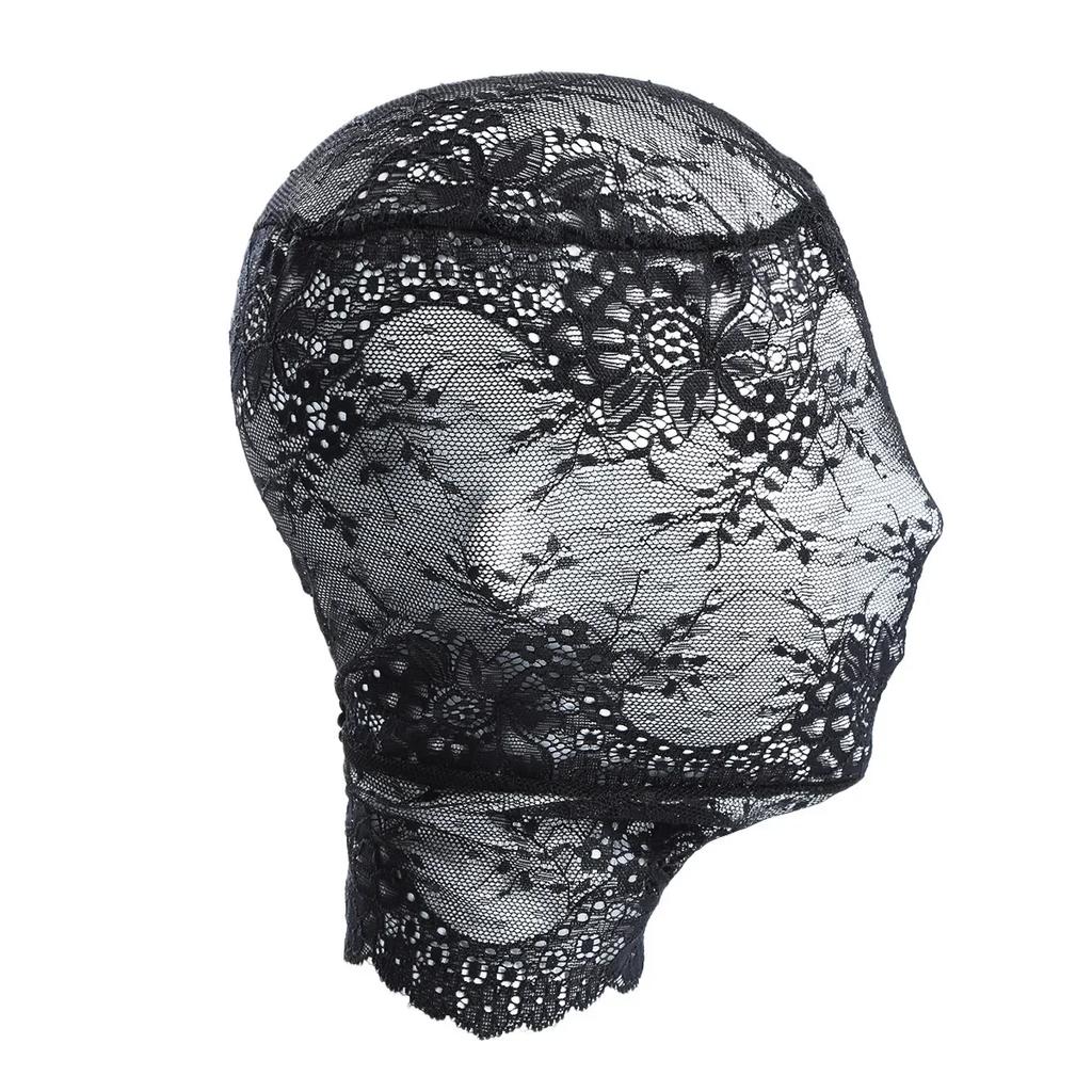 Black Transparent Lace Bondage Fetish Mask Hood For Men Women Gay Adult  Role Play Games Sex Fun Party Play Costumes