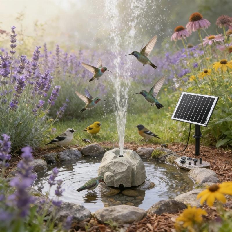 Solar Powered Decorative Birdbath Fountain With Adjustable Water Flows For Pond Outdoor Spaces Garden Decoration