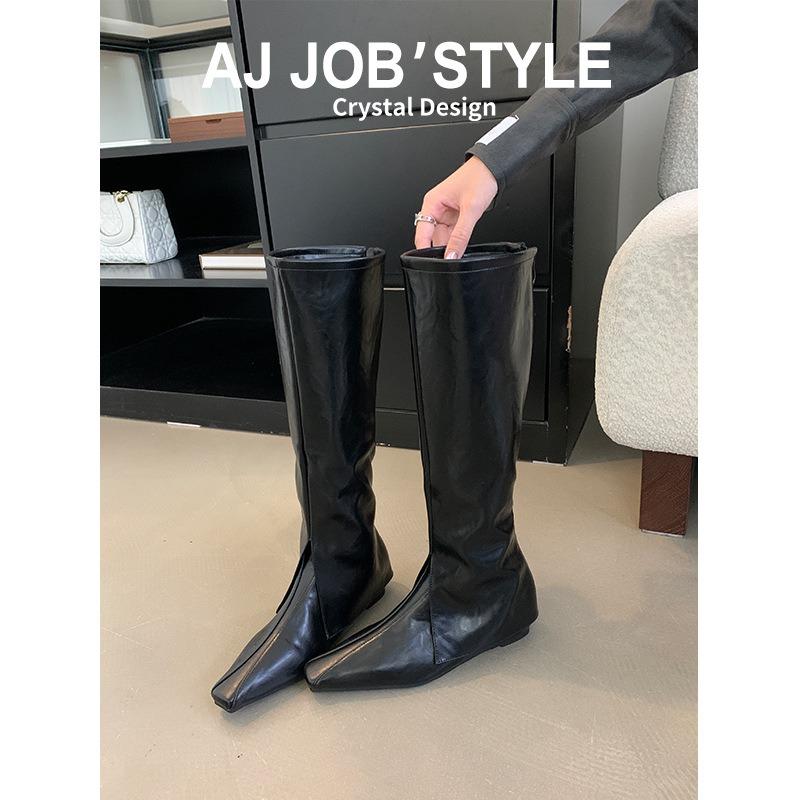 Autumn and winter new fashion square head soft face double wear leather high tube but knee thin knight women boots design sense