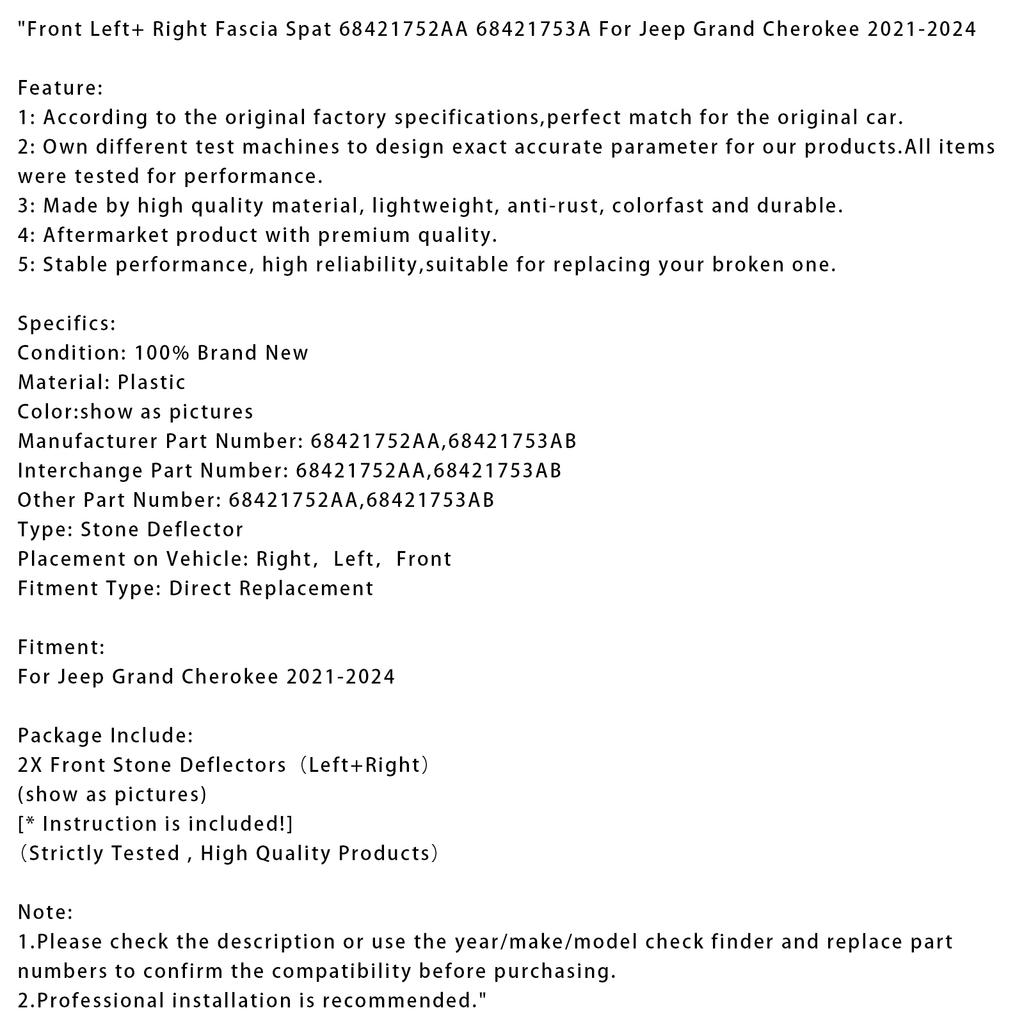 Vorne Links+ Rechts Blende Spat 68421752AA 68421753A Für Jeep Grand Cherokee 21-24