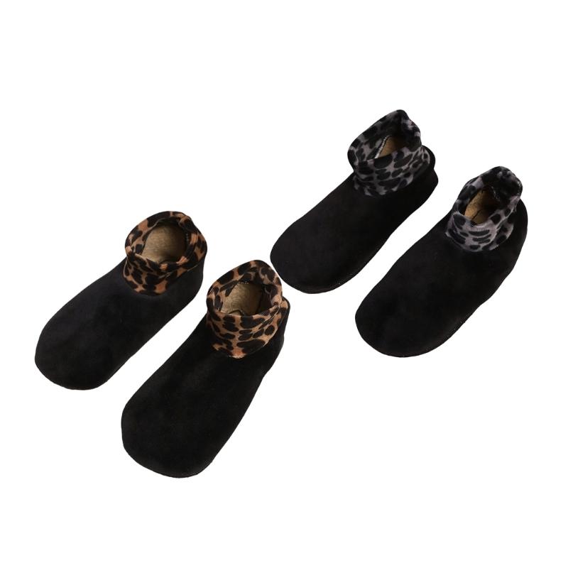 Women's Leopard Print Top Thermal Socks for Cold Weather Nonslip Grip Soles Floor Socks Thick Fleece Lined Slipper Socks