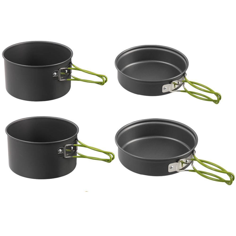 

Набор принадлежностей для кемпинга и приготовления пищи на открытом воздухе для 2-3 человек, 4 предмета, комбинированный переносной набор из твердого алюминиевого сплава