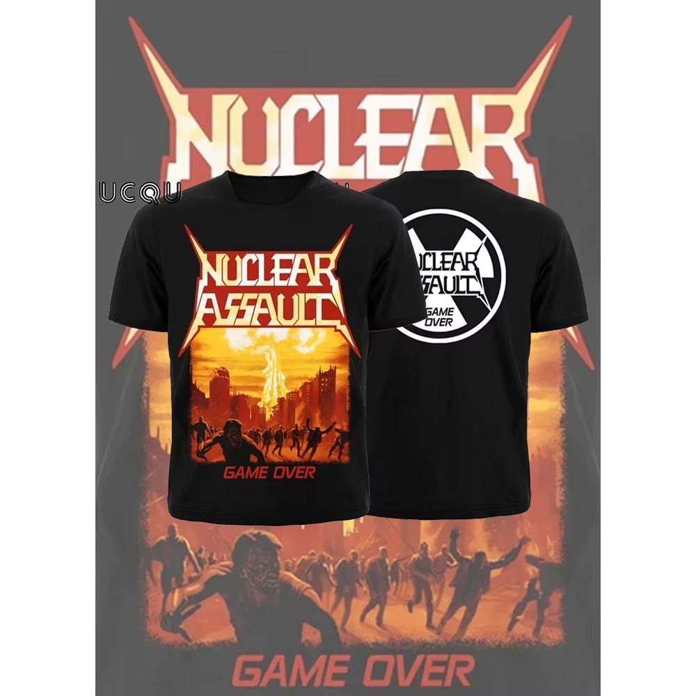 

Хлопковая футболка с принтом Nuclear Assault Game Over, ретро, хип-хоп, рок-группа, с коротким рукавом, повседневная, универсальная, мужская и женская футболка S разноцветный