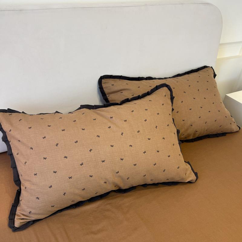 French Style Lace Bedding Set 3/4PCS - Wash Cotton Duvet Cover & Pillowcases Soft Breathable Active Printing for Home Bedding