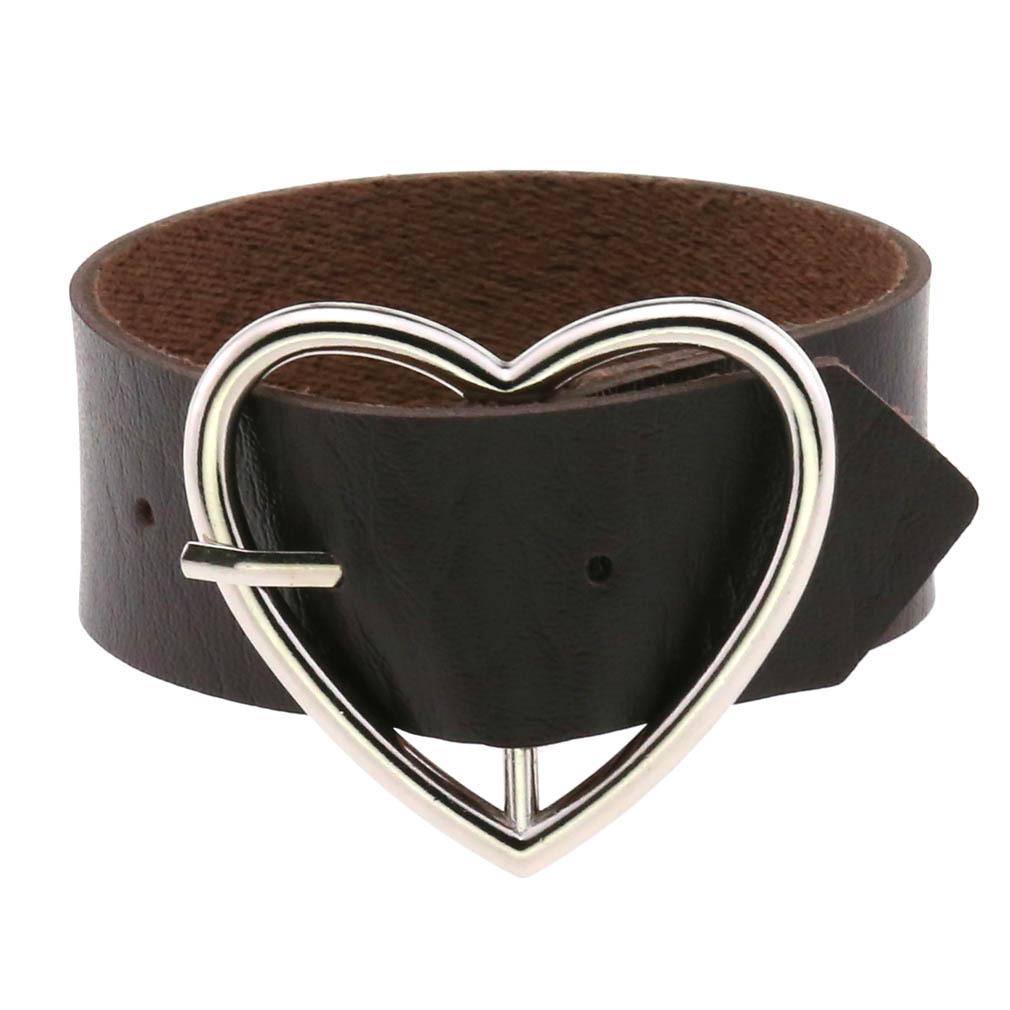 Black Leather Heart Bracelet for Women Goth Cuff Bracelet Gothic Rivet Buckle Wristband Vintage Rock Accessories