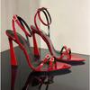 Summer Sandals Women New Style One Line Strap Super High Heel Sandals Women's Pointed Thin Heels Banquet Red Simple High Heels