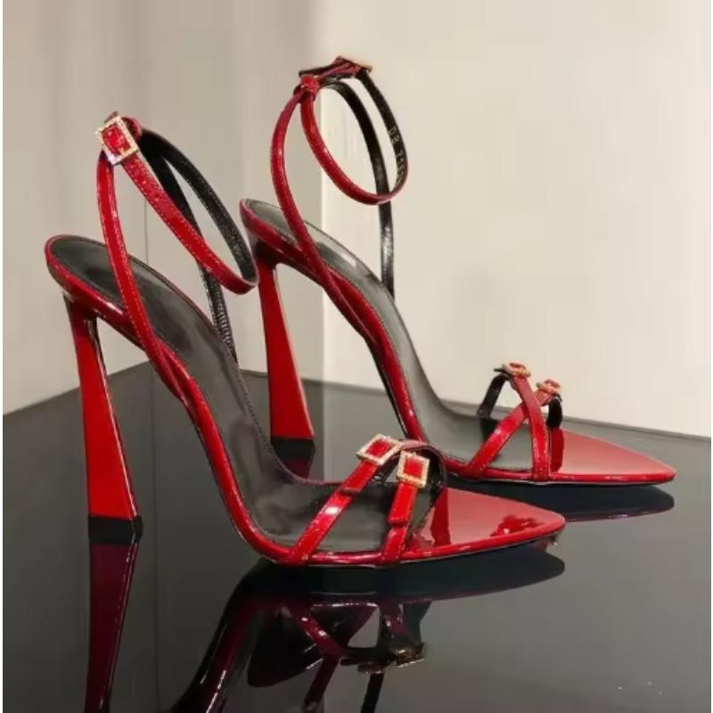 Summer Sandals Women New Style One Line Strap Super High Heel Sandals Women's Pointed Thin Heels Banquet Red Simple High Heels