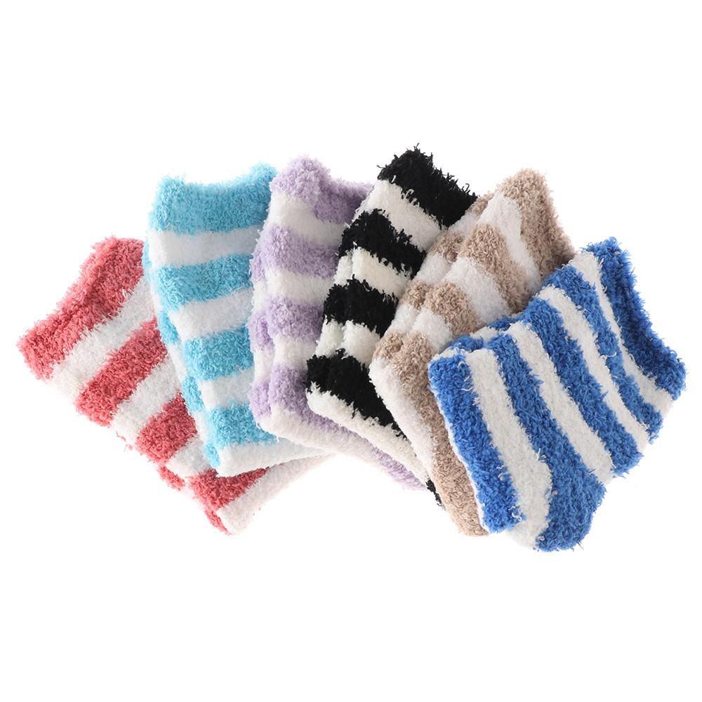 5Pairs Fluffy Plush Winter Warm Thickening Sleep Bed Sock Stripe Sox Coral Velvet Socks