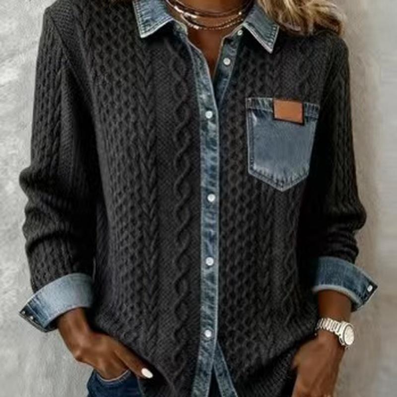 European Style Knitted Color Block Blouse Women Fall and Winter Fashion Versatile Long Sleeve Cardigan Jacket XXL
