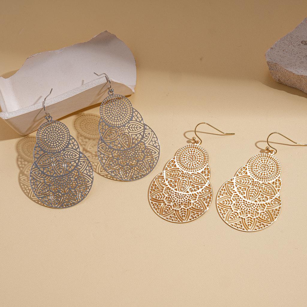 Hollow Round Flower Ear Hook Unique High-end Fashion Earrings