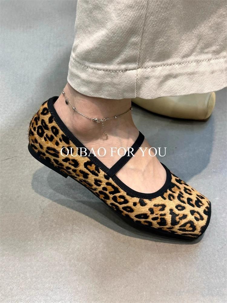 

Sheepskin version~ Simple one-word leopard print light mouth single shoes for women s 2025 spring new lazy flat ballet shoes 35 цветной печати леопарда