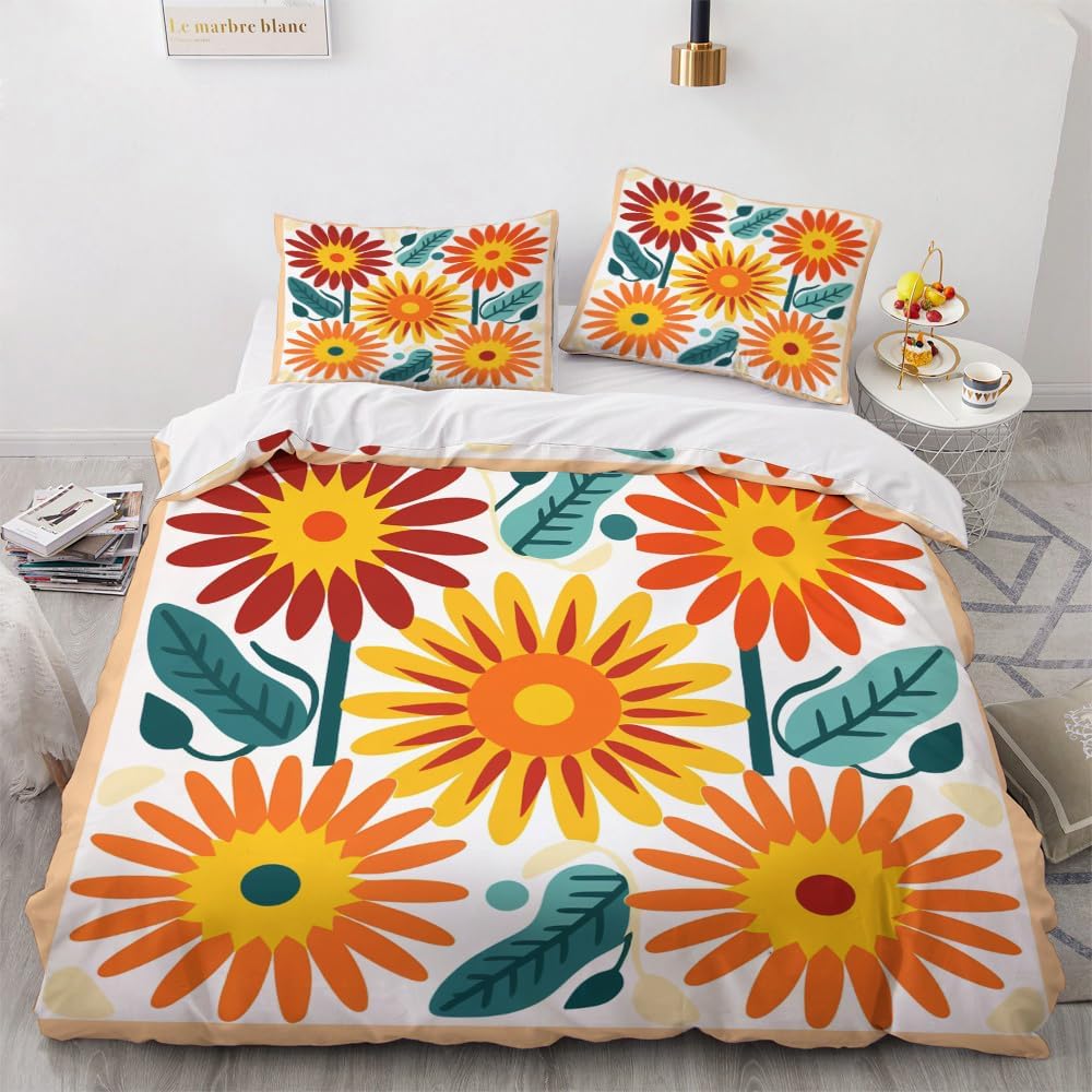 

Exotic Floral Duvet Cover Abstract Geometric Bedding Set Microfiber Flowers Leaves Comforter Cover King For Girls Adult Bedroom EU Single(135x200cm)