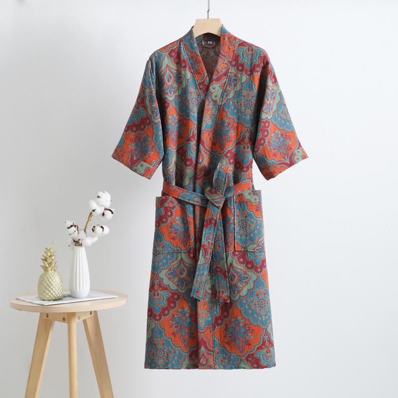 Pure Cotton Double Layer Gauze Bathrobe - Class A Spring/Summer, Thin, Water-Absorbent, Quick-Drying Yukata for Couples