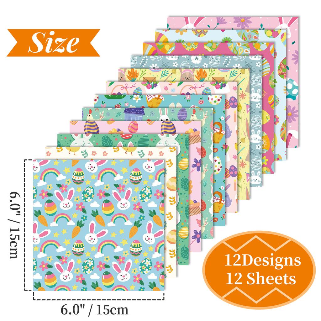 12 Sheets/Pack Easter Series High-Value Rabbit Egg Material Paper Decoration Diy