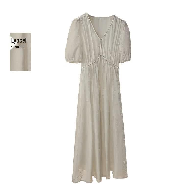 Women s V-Neck Puff Sleeve Midi Dress S