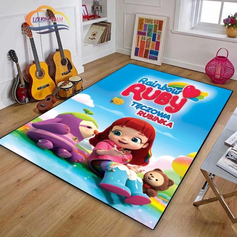 3D Printing Rainbow Ruby Series Carpet Lulu and Bear Cartoon Living Room Bedroom Non-slip Rug Soft Play Area Floor Mat Girl Gift