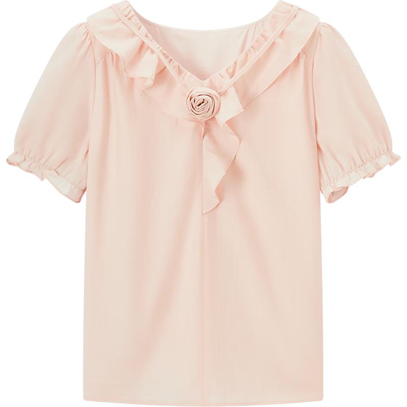 Women s Acetate V-Neck Short Sleeve Blouse S