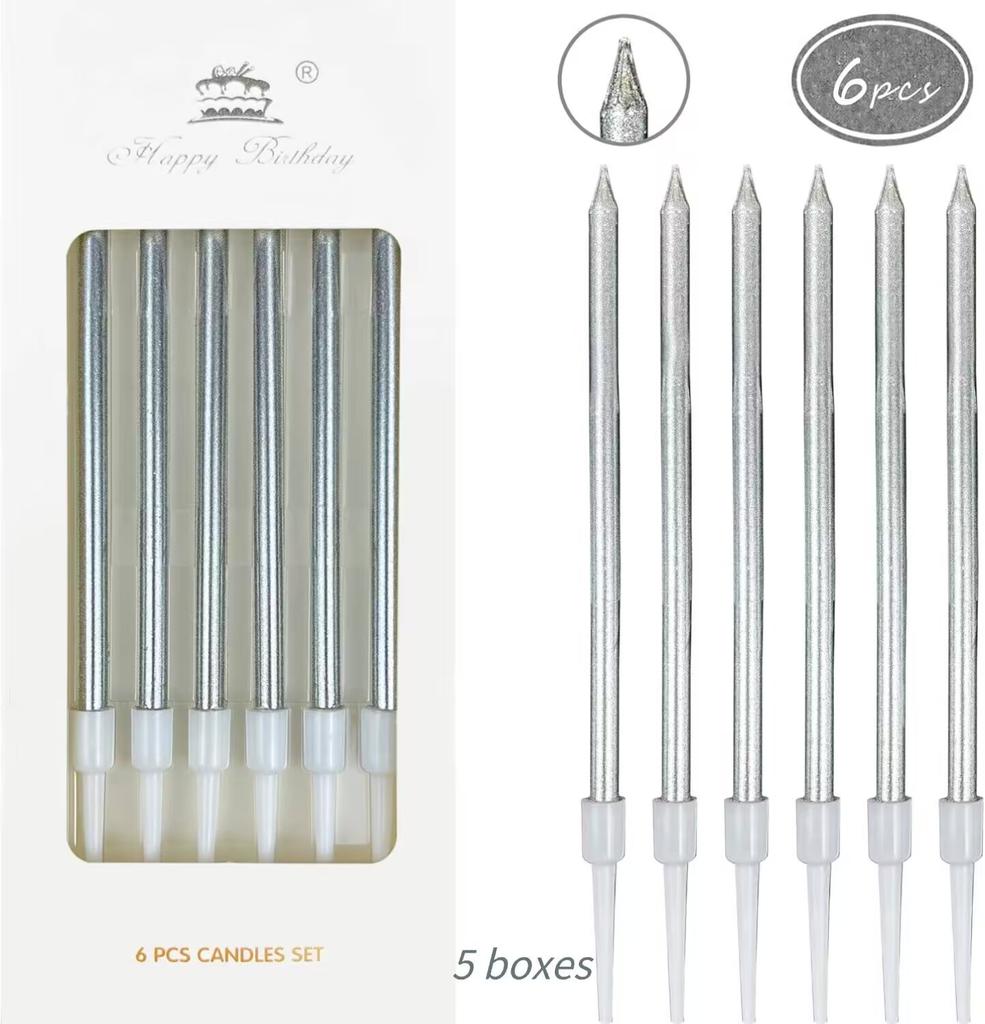 30pcs Count Party Long Thin Cake Candles Metallic Birthday Candles in Holders for Birthday Cakes Cupcake, Champagne Gold