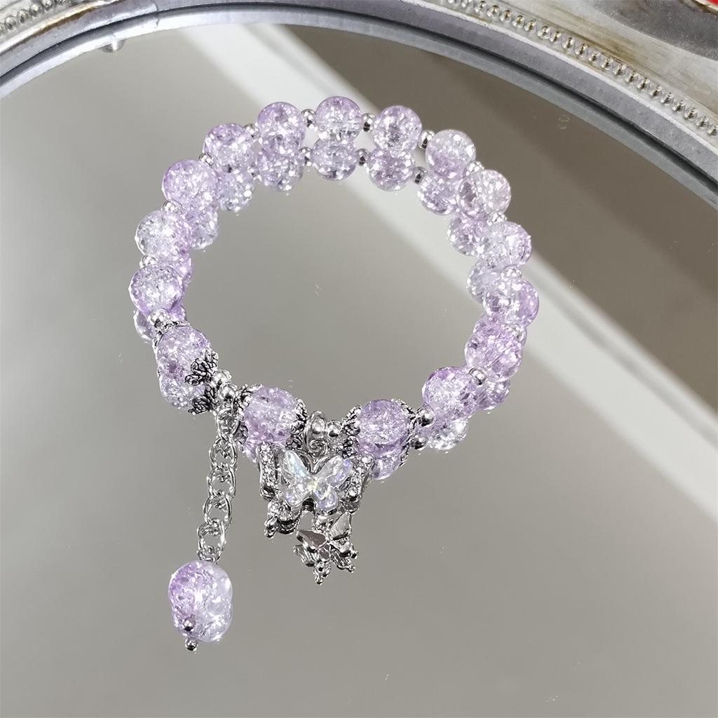 Hot Selling Butterfly Shape Ice Cracking Crystal Beaded Strand Hand Bracelets for Women Girls Student Low Price Jewelry YBR1171