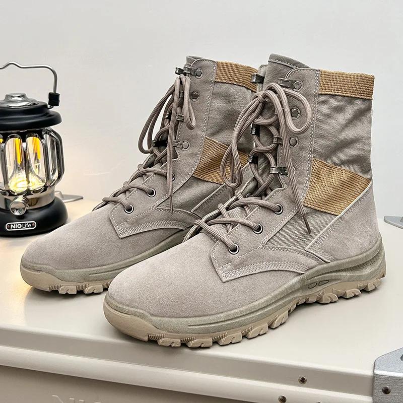 Fashion Outdoor Hiking Boots for Men Winter Ankle Boots Men New Canvas Shoes Lace-up Casual Boots Men Cow Suede High-top Tooling Shoes