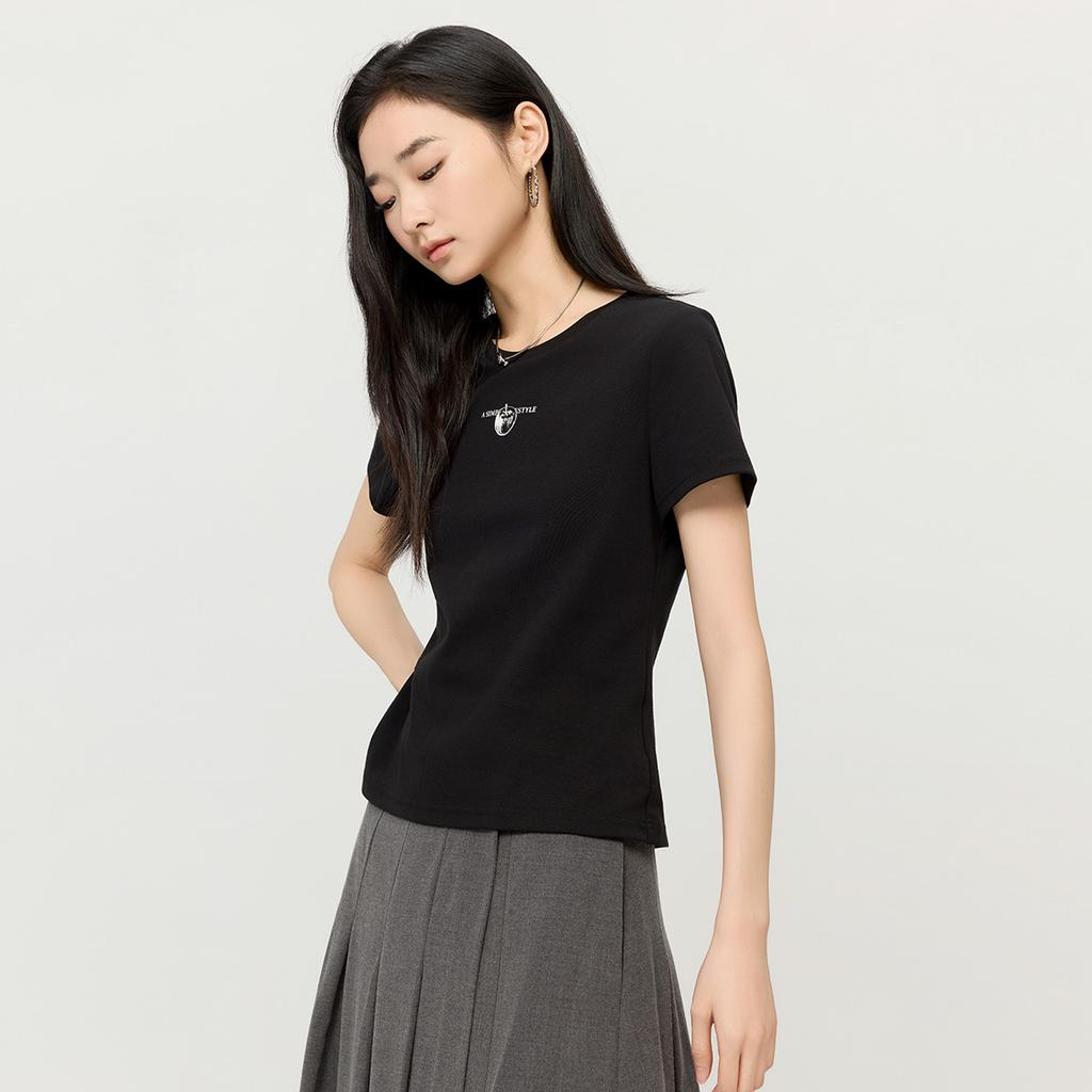 Fashionable and simple round neck letter printed short sleeved T-shirt