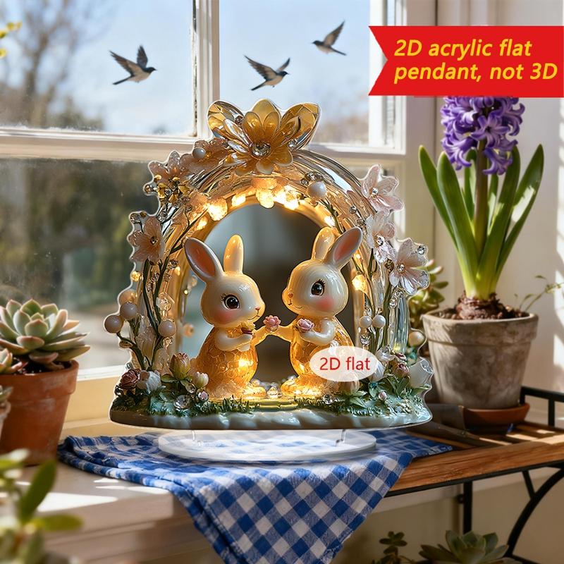 1PC Easter Cute Rabbit Decorations Colorful 2D Flat Acrylic Ornaments Bunny Eggs Desktop Easter Theme Home Decoration