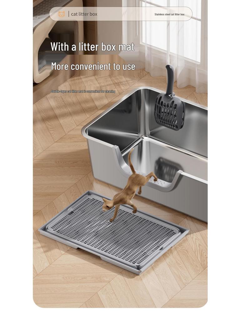 Large Stainless Steel Top-Entry Cat Litter Box with Anti-Splash Design and Deodorizing Features