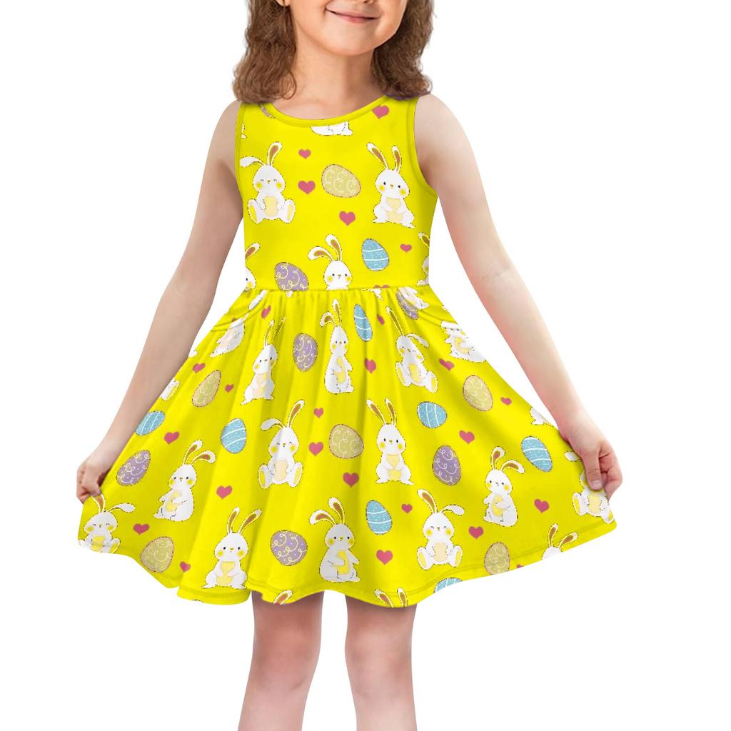 Children's Fashionable Comfortable Sleeveless Easter Print Casual Dress