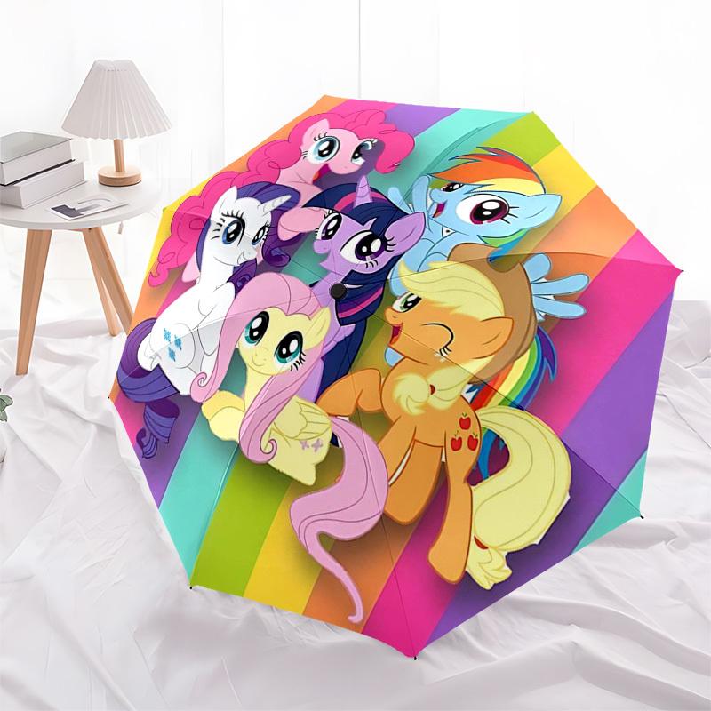 

1pcbow My Little Pony Auto Open Close Umbrella, Portable 3-Fold Design, 8-Bone Iron Frame Outdoor Umbrella, Perfect Gift for Fans, Travelers, Daily Us