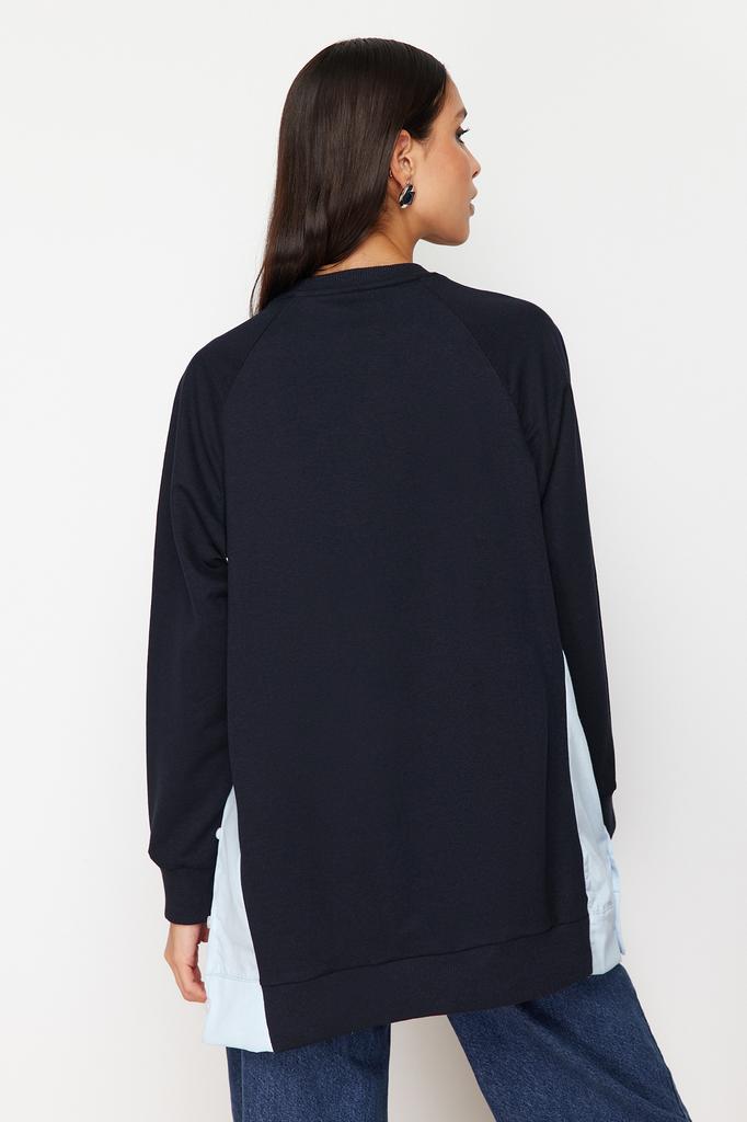 Women's Fashion New Hijab Sweatshirt Navy Blue Woven Piece Knitted Tunic