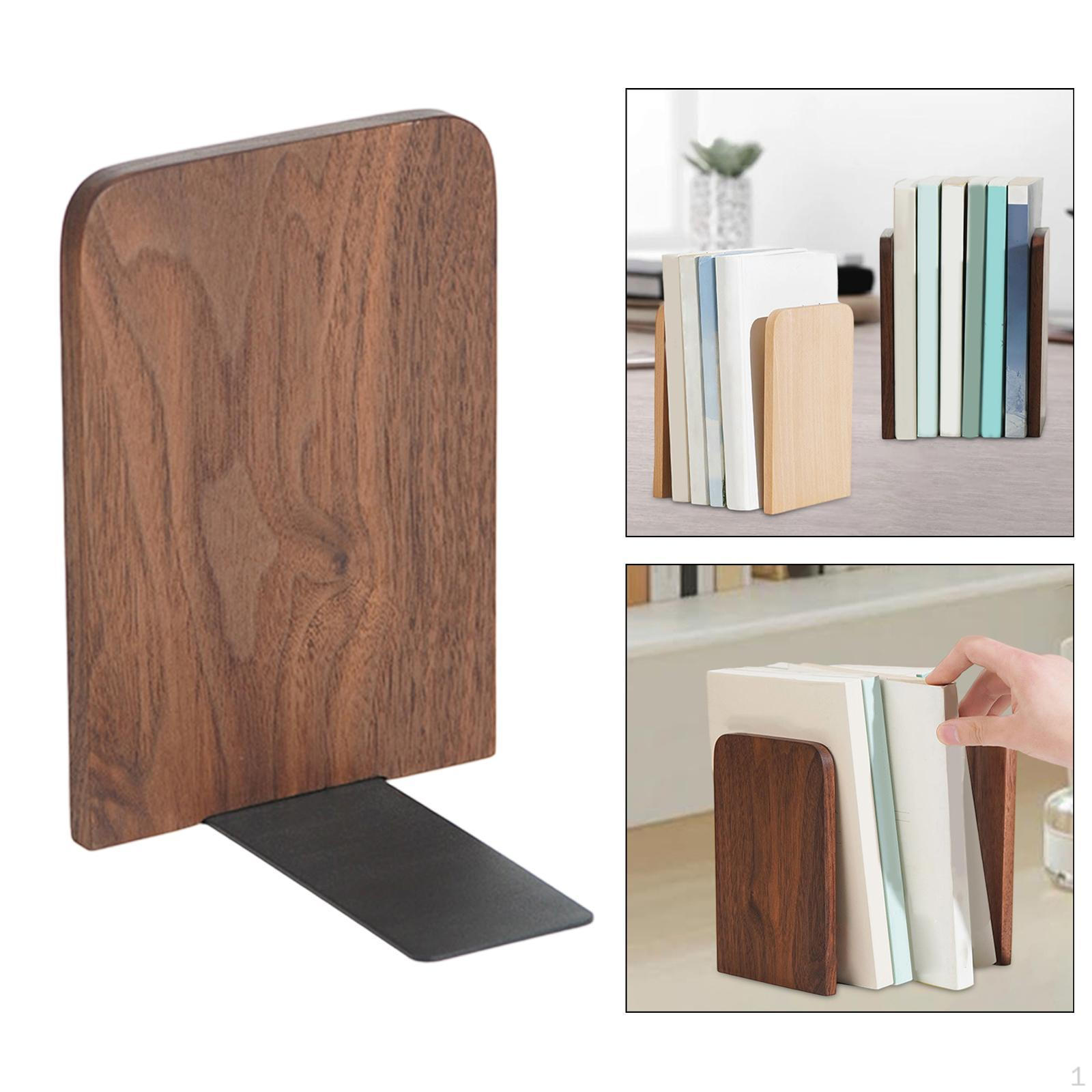 

Wooden Book End Books Stopper Heavy Duty Elegant for /magazines Support Bookcase 11x12x17cm_Brown