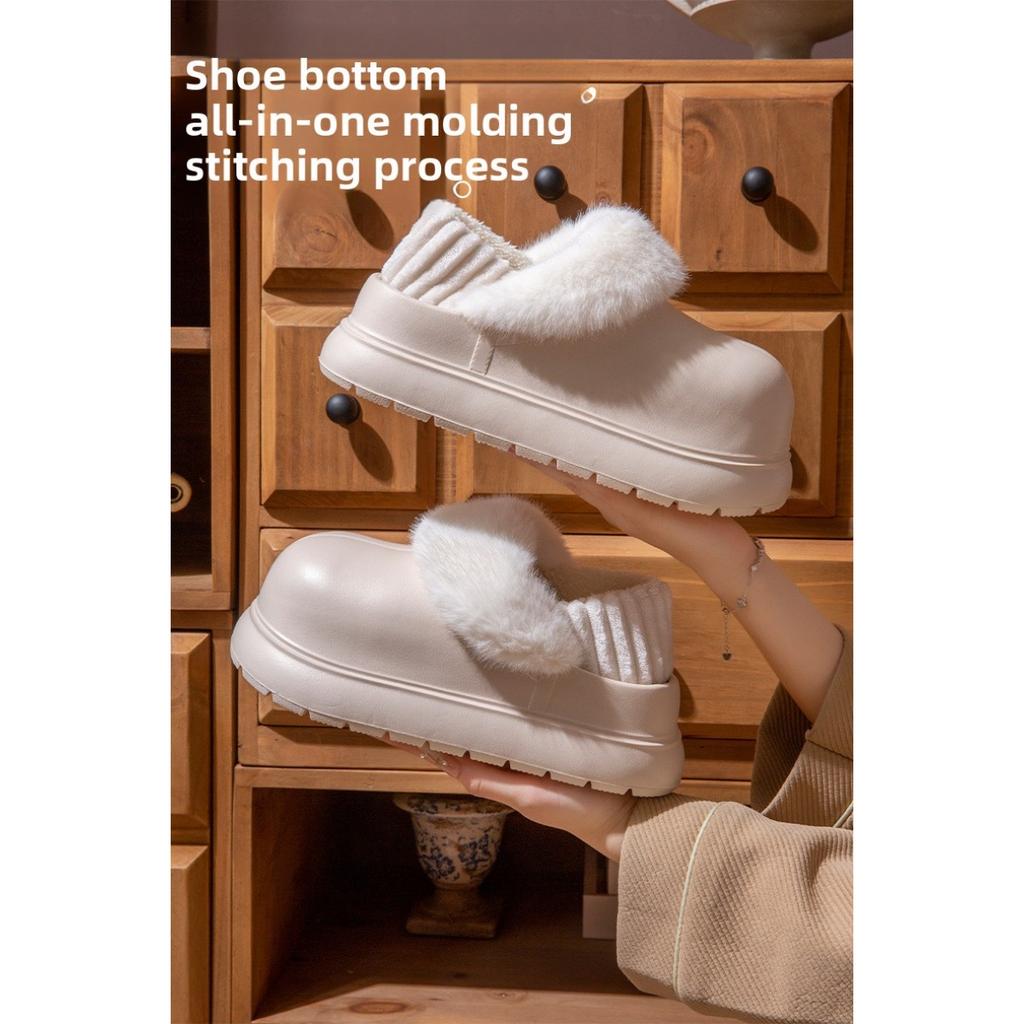 Thick Soled, Height Increasing, Removable and Washable Cotton Slippers for Women In Autumn and Winter, Velvet Waterproof Cotton Shoes for Women
