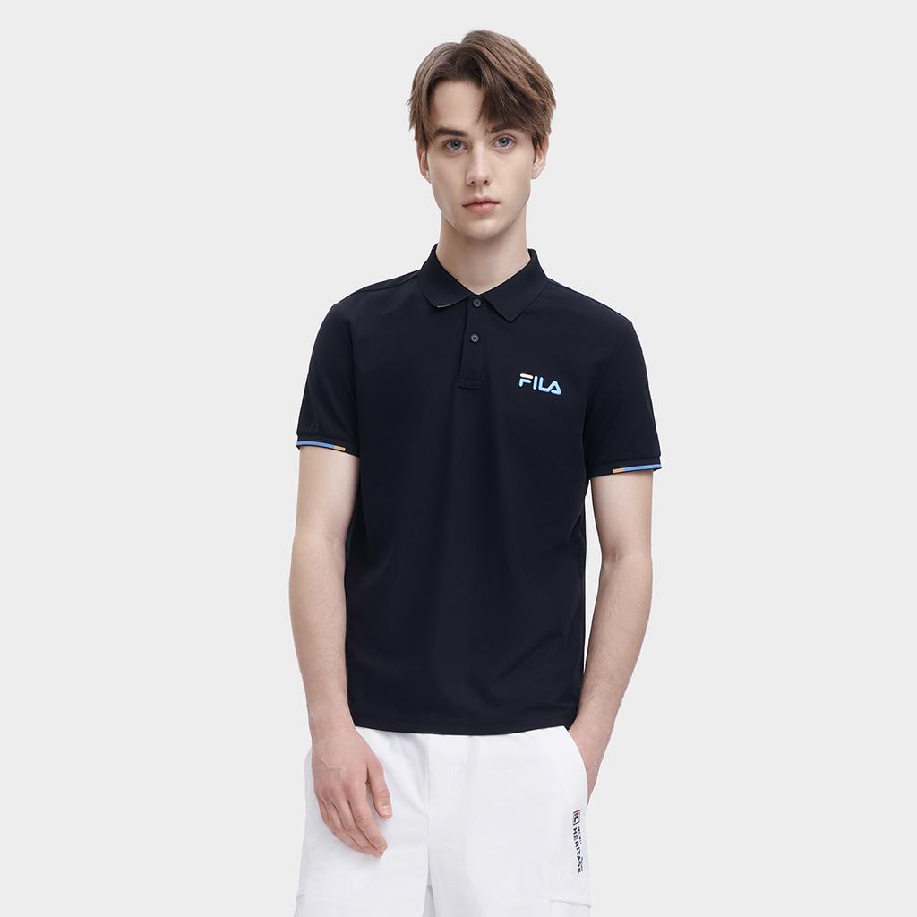 Fila Heritage Series Solid Color Logo Embroidered Casual Breathable Short Sleeve Polo Shirt Men Polo Shirts Black F11M328117FBK