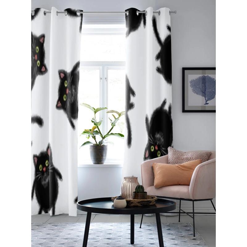 Cartoon Schwarze Katzen Fenstervorhang für Wohnzimmer Schlafzimmer Dekoration Vorhänge Luxus Küchenvolant Vorhänge