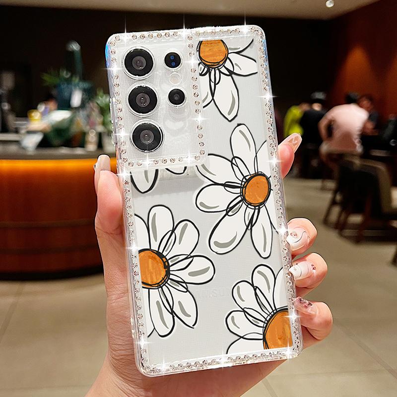 Cartoon Sunflower Soft Case For Samsung Galaxy A56 A55 A54 A36 A15 A16 A26 5G S25 Edge S24 S22 Ultra S23 FE Diamond Phone Cover