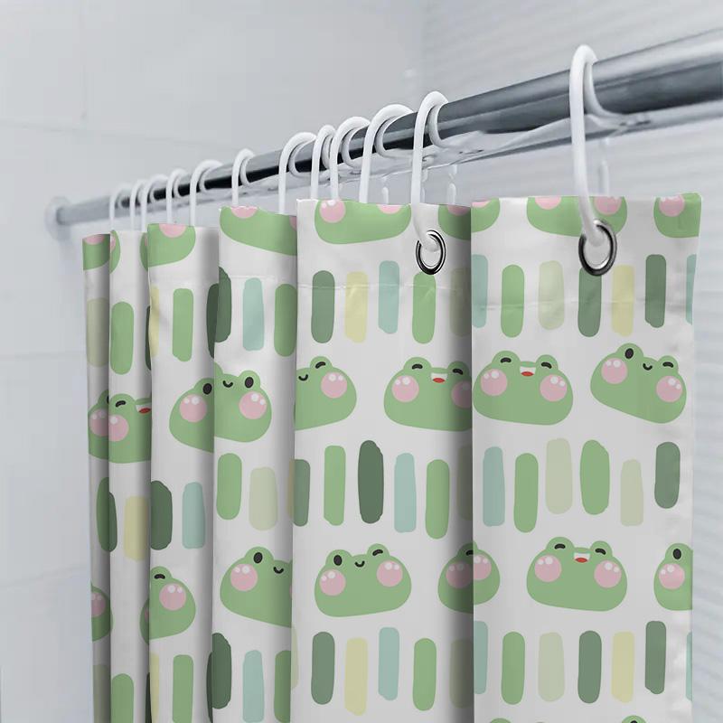 Cute Green Frog Pattern Shower Curtain For Bathroom Decor Kids Bathing Room Waterproof Fabric Home Living Room Decoration White
