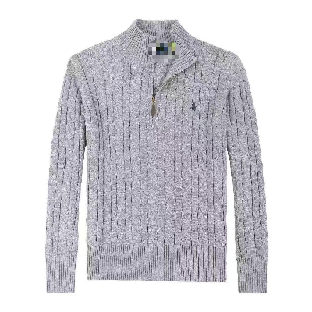 Men's Embroidered Pony Polo Shirt, Classic Old Money Style, Thickened Cotton, Full Zip Knitwear Jacket for Autumn and Winter