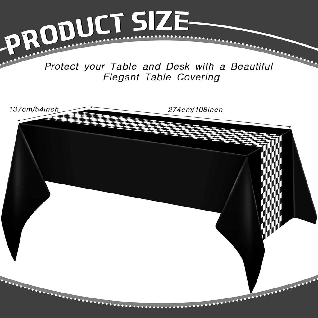 Black & White Checkered Flags Race Car Happy Birthday Banner Tablecloth Kids Boys Racing Car Birthday Party Decorations Supplies