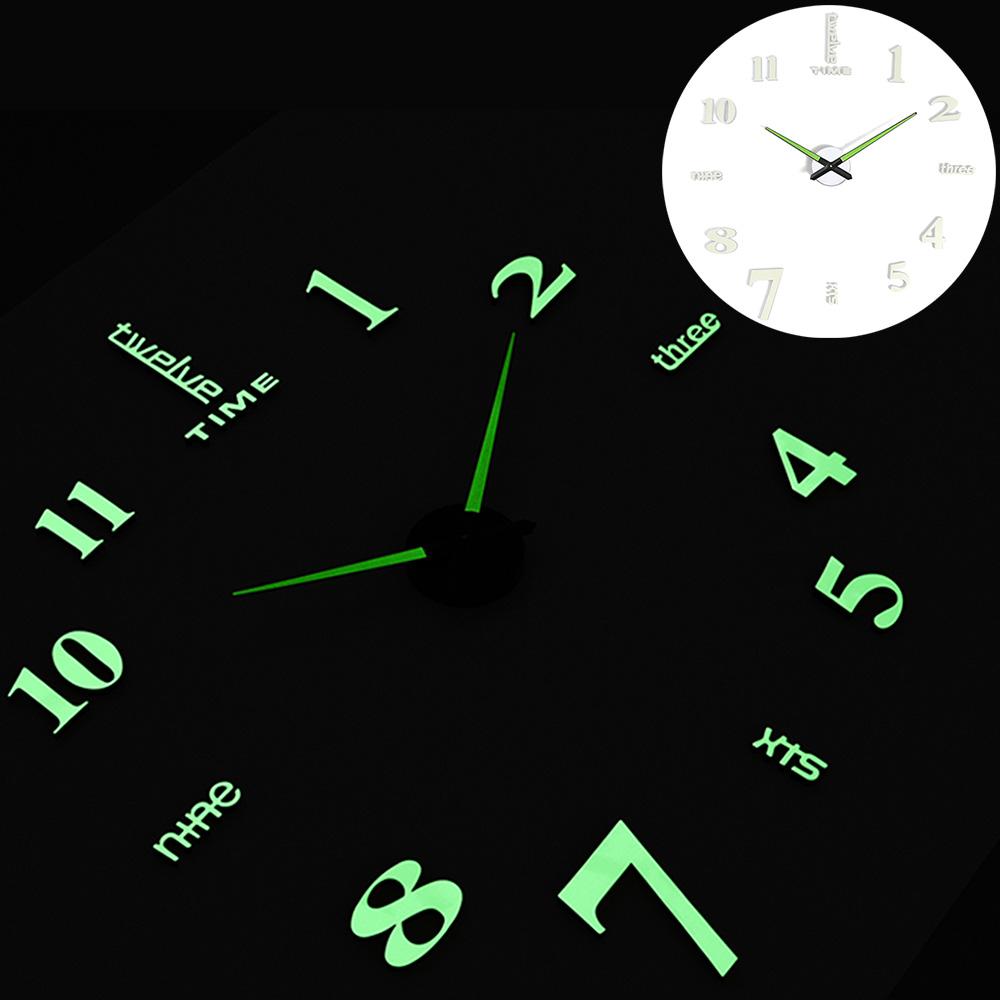 New Luminous Wall Clock Large Watch Horloge 3D DIY Acrylic Mirror Stickers Quartz Duvar Saat Klock Modern Mute