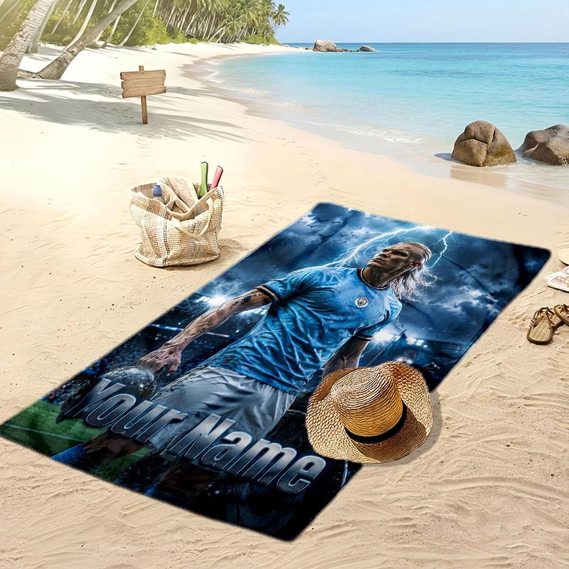 Erling Haaland Personalized Printed Beach Towel Soccer Logo Support Custom Name Text Absorbent Towel For Sport Travel Special Gift