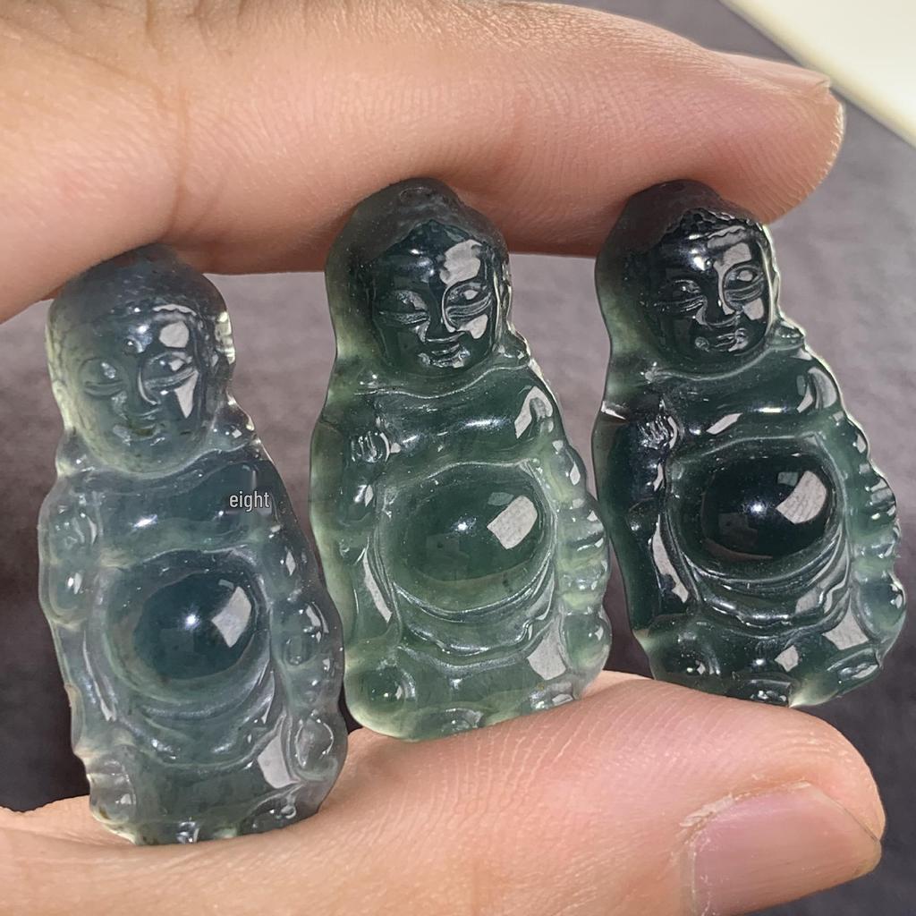 Natürlicher Jadeit-Anhänger in A-Qualität: Vier Jahreszeiten Bohnen Baby & Shakyamuni Buddha Souvenir
