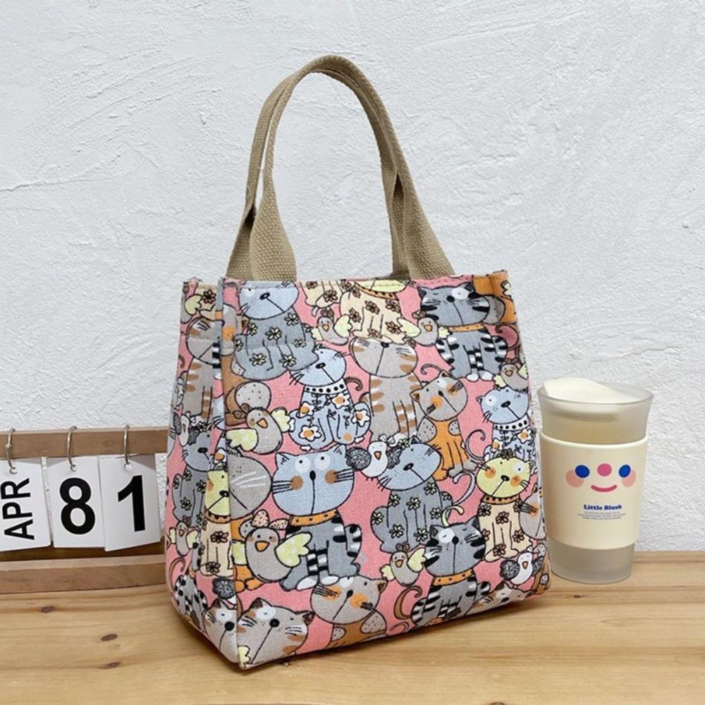 Canvas Lunch Bag Cute Printing Portable Canvas Bag Colorful Picnic Bag