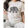 Elephant Print Round Neck T-Shirt, Sports Trendy Short Sleeve T-Shirt, Women's Clothing