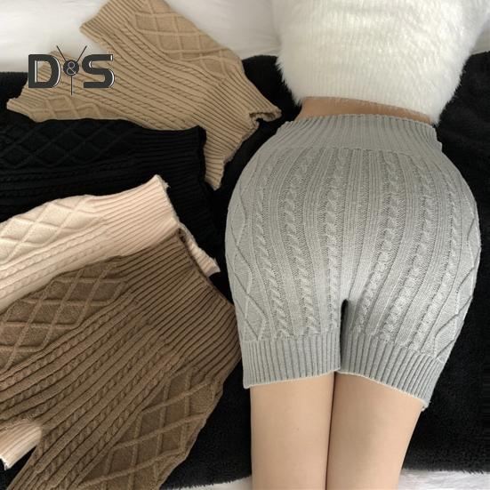 Dámské zimní spodní šortky pletené s vysokým pasem elastické jednobarevné hřejivé proti odhalení základní šortky pro každodenní nošení domů a další