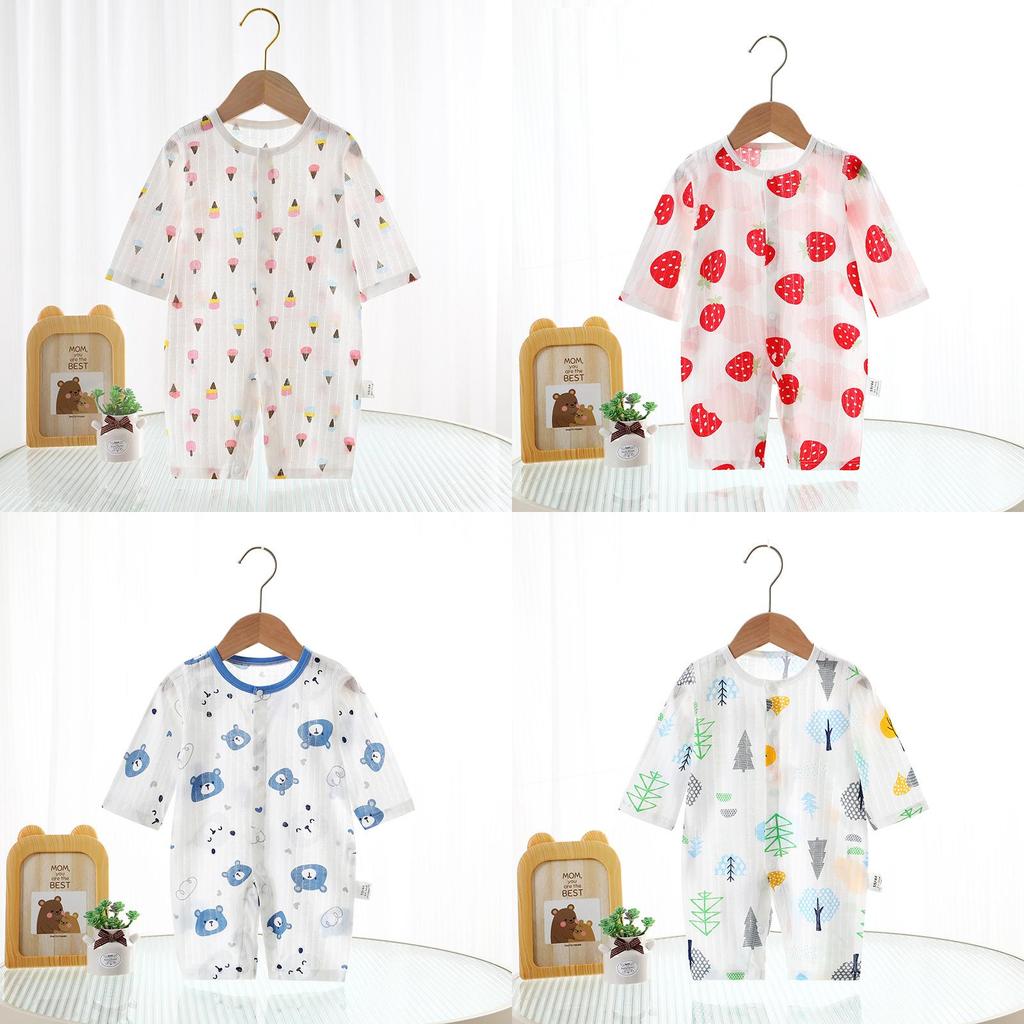 Cotton Baby Sleepwear With Long Sleeves And No Bone Technique For Infants