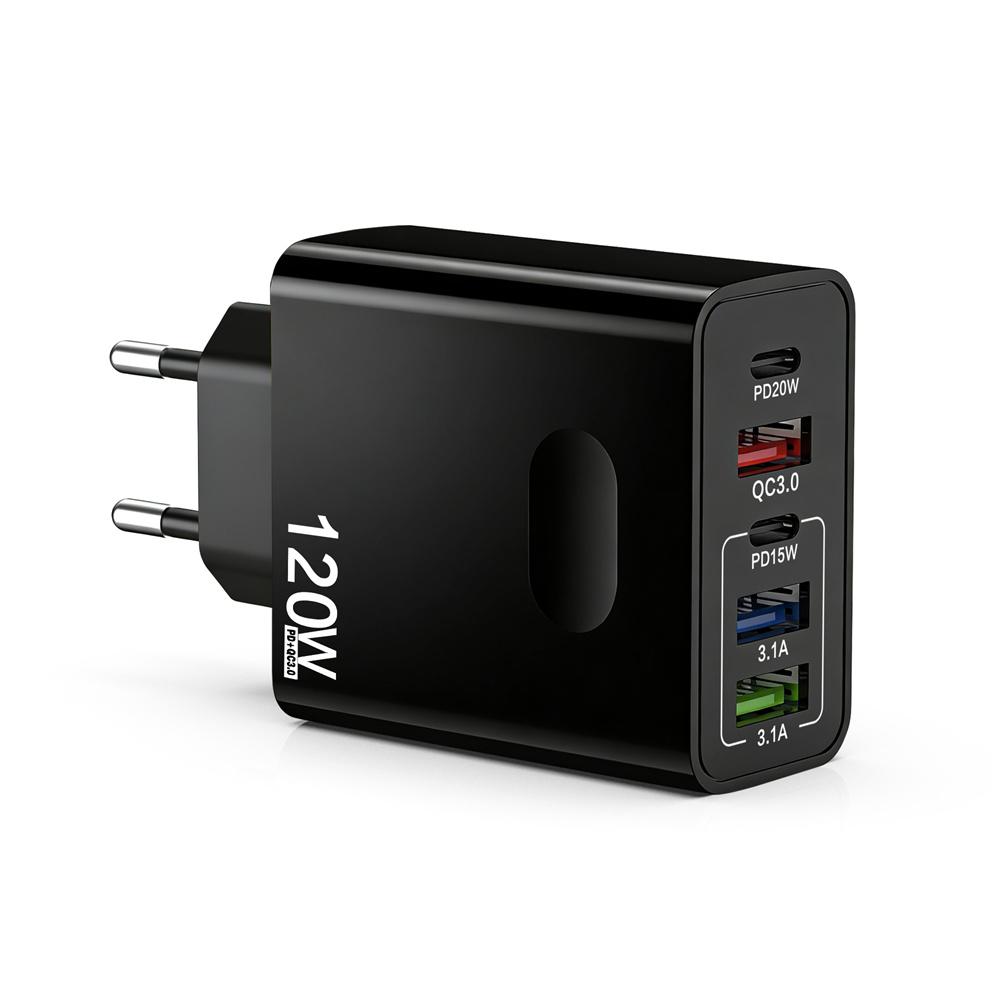 120W 5 in 1 USB C Charger Fast Charging Phone Charger Power Adapter for IPhone Samsung Xiaomi EU/US/UK Plug Quick Charge Charger