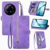 For Xiaomi 15 Ultra Zipper Wallet Case with Strap Flower Imprint PU Leather Phone Cover