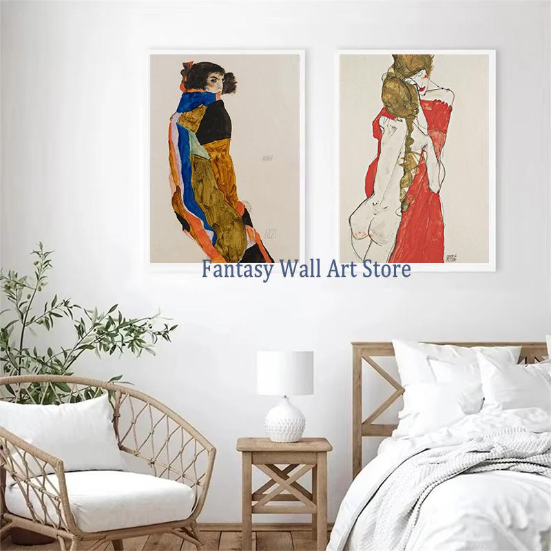 Klimt and Schiele Art Exhibition Print Gustav Klimt Vintage Garden Art Print Egon Schiele Women Famous Painting Decor Canvas Art