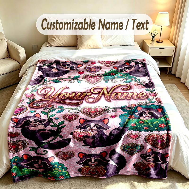 Floral Garden Theme Soft Blanket Personalized Custom Name Text Print Warm Blanket Home Sofa Bedroom Decor